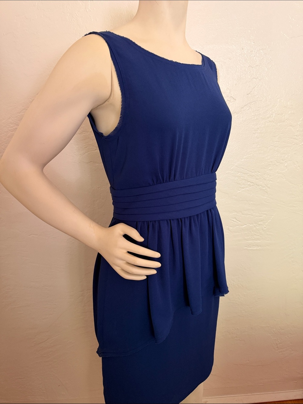 BCBGMaxAzria deep royal blue Layered Peplum Mini Dress